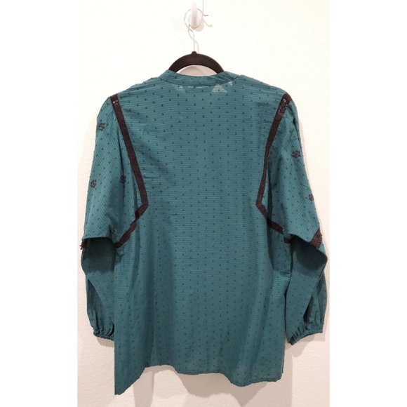 ZARA Green Embroidered Tie Neck Blouse - Picture 3 of 5